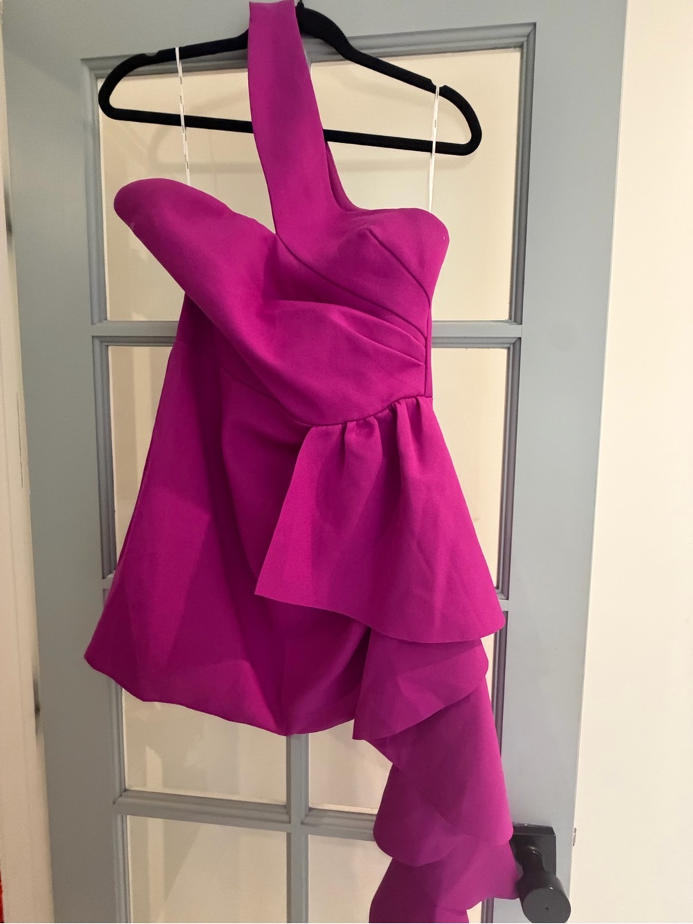 Elliatt One-Shoulder Asymmetrical Ruffle Dress in Fuchsia